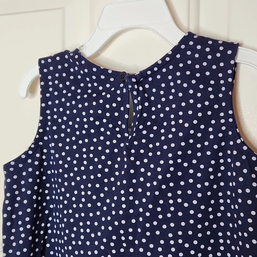 Hanna Andersson Girls Navy Lace Trim Polka Dot Top Size 120 or Size 6